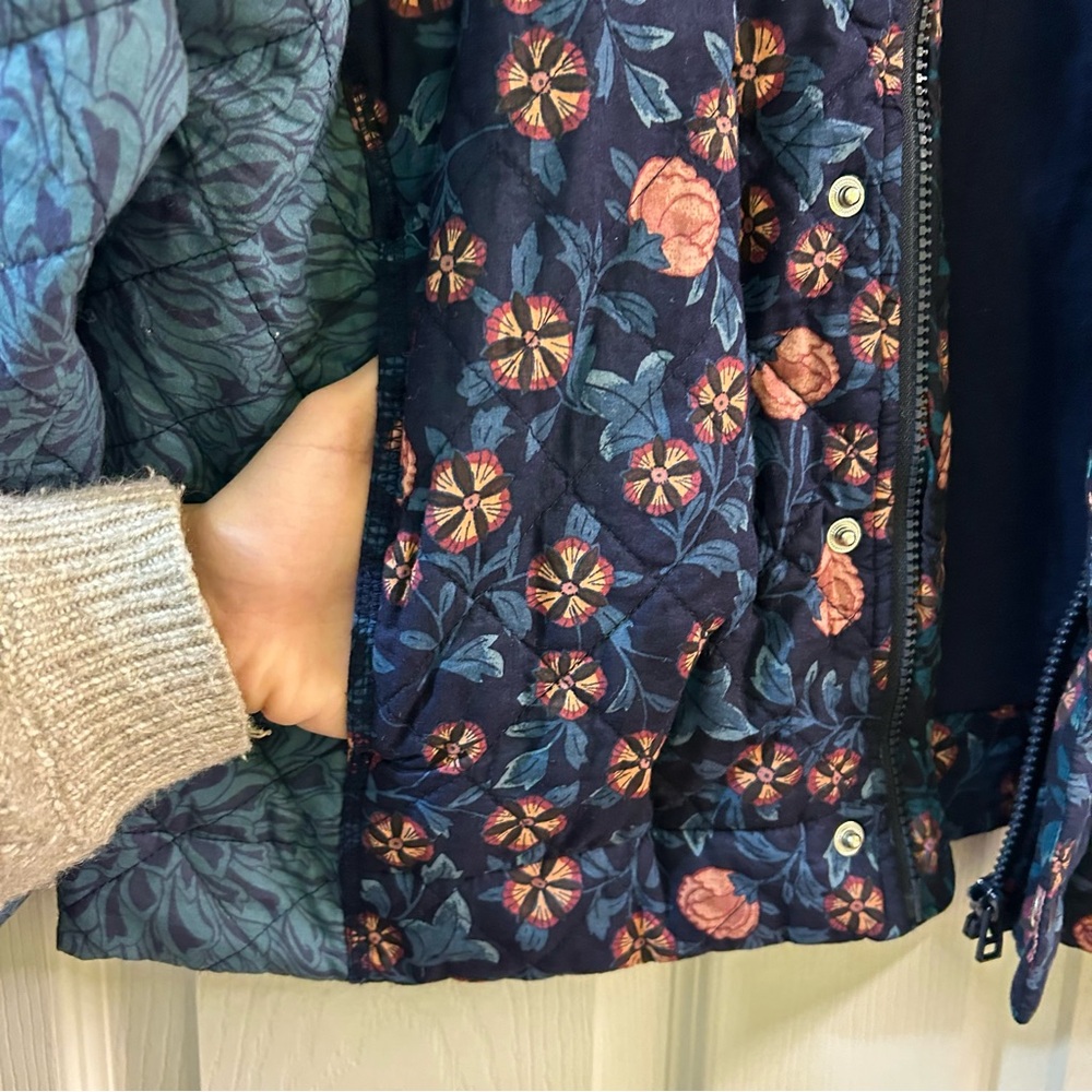 Anthropologie Gayla Quilted Blue Jacket Floral Bohemian Saturday Sunday Sz Lg - Picture 7 of 11